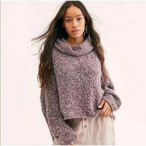 Free People NWT $98 BFF Sweater Cowl Neck Turtleneck Purple Brown, Women's Sz S